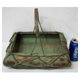 Antique Wood & Metal Basket w Green Paint