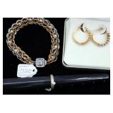 Silver Gold & Diamond Ring, Bracelet & Earrings