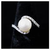 Pearl & Silver Ring w Gemstones Sz 8