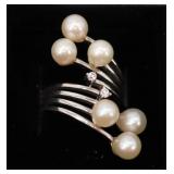 Multiple Pearls w Gemstones on 925 Silver Ring Sz7