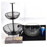 New Fruit/Veggie Stand, 2 Coaster Sets & Bowl