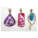 3 Sterling Silver Abalone & Opal Necklace Pendants