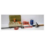 Fishing Pole w Rod Tackle Box & Misc