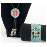 Native American Style Beaded Bracelet & Bolo Tie
