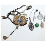 Vintage Religious Jewelry w Rosary & Box + Saints