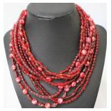 Vintage Red Glass Beaded Necklace Made in Germany