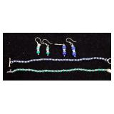 Taxco Silver & Beaded Gemstones Bracelets + Ear