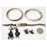 Antique Sterling Silver Jewelry w Bracelets, Ear