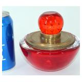 Antique Red Glass & Brass Inkwell Heavy Beauty