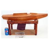Vintage Handmade Wood Pond Boat w Stand Needs Work
