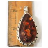 Amber & Sterling Silver Pendant w Inclusions