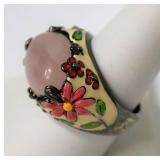 Colorful Ceramic Top Floral Ring Sz 9