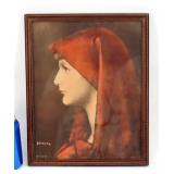 Vintage Print From House of Art Woman in Red