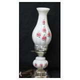 Vintage Hand-painted Milk Glass Hurricane Lamp