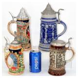 4 Vintage German Ornate Steins