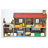 Vintage Metal Doll House w Accessories