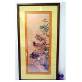 Pheasant & Finch in Tree Framed Print on Fabric