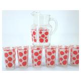 Pink Dot Hazel-Atlas Glass Pitcher & Glass Set