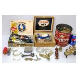 Misc Vintage Hardware - Can of Casters, Crystals,