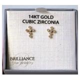 New 14K Gold & CZ Cross Earrings Made in USA