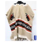 Vintage Mexican Woven Poncho w Horse Heads