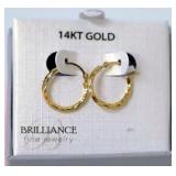 14K Gold Round Ribbed Hoop Earrings New