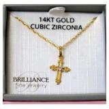 14K Gold Cross Pendant w CZ Necklace Child Size