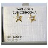 14K Gold Star CZ Earrings Set New