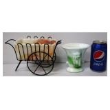 Vintage AKRO Vaseline Slag Glass Wagon Planter