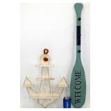 Wood Nautical Wall Decor - Anchor Shelf & Oar Hang