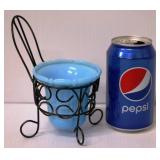 Vintage Akro Slag Glass Chair Planter Vaseline