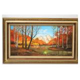 Vintage Fall Mountain Original Oil Painting Framed