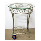 Metal Side Patio Table w Glass Top