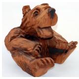Carved Wood Bear w Smiling Face