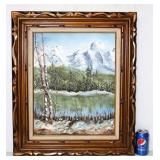 Vintage Framed Original Painting of Mountain Lake