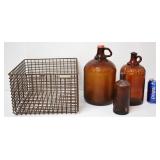 3 Vintage Clorox Bottles w Locker Basket Wire