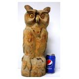 Hand Carved Wood Owl w Claw as Beak