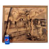 MCM Original Charcoal Sketch Art Framed