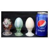 Three Fenton Art Glass Pedestal Eggs- 1 Numbered