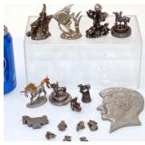 Vintage Pewter Figurines w JFK, Horses, Angels +