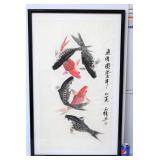 Original Japanese Koi Fish Calligraphy Art Framed