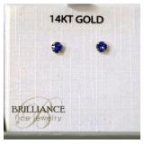 New 14K Gold Earrings w Blue Round Stones