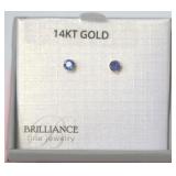 New 14K Gold Earrings w Blue Round Stones