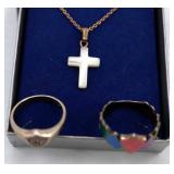2 Sterling CTR Promise Rings & Necklace w Cross