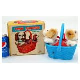 Vintage Wind-Up Twin Puppies Barking Toy w Box