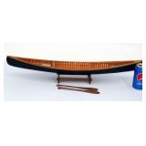 Handmade Wood Canoe w Seats, Paddles, Stand