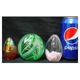 3 Art Glass Paperweights w Elwood & Glass Eye