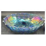 Iridescent Blue Carnival Indiana Glass Footed Bowl