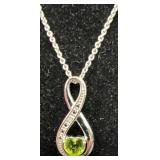 Sterling Peridot & CZ Infinity Pendant Necklace