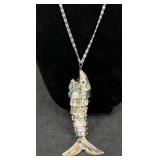 Vntg Mexican Abalone Fish Bottle Opener Necklace